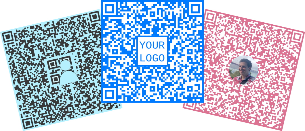 Examples of colorful QR Codes with logo overlays